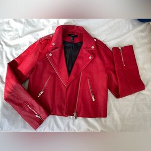 Forever 21 Red Faux Leather Moto Jacket